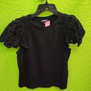 Express Black Puff Sleeve Ruffled Blouse